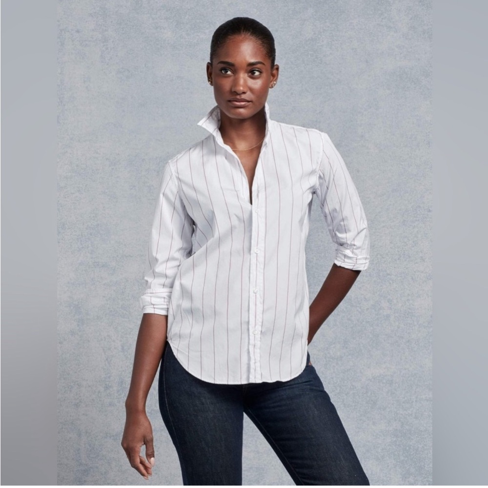 Frank & Eileen “Frank” Button down white with the navy stripe